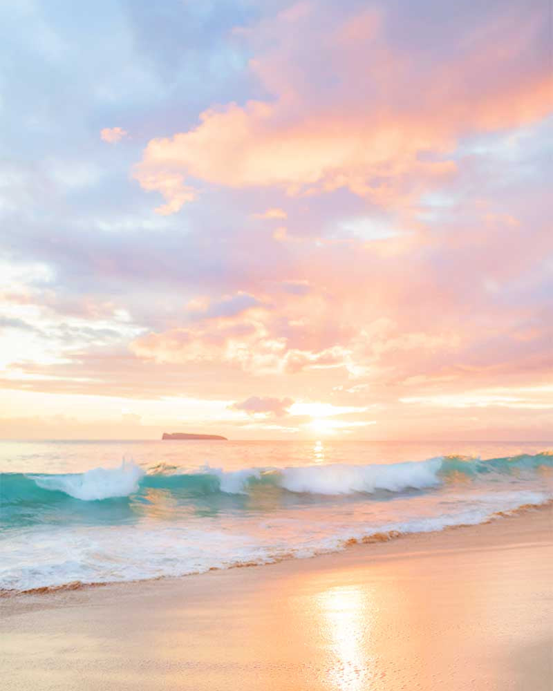 Maui sunset photo featuring wailea seascape and breaking wave photographed by love and water
